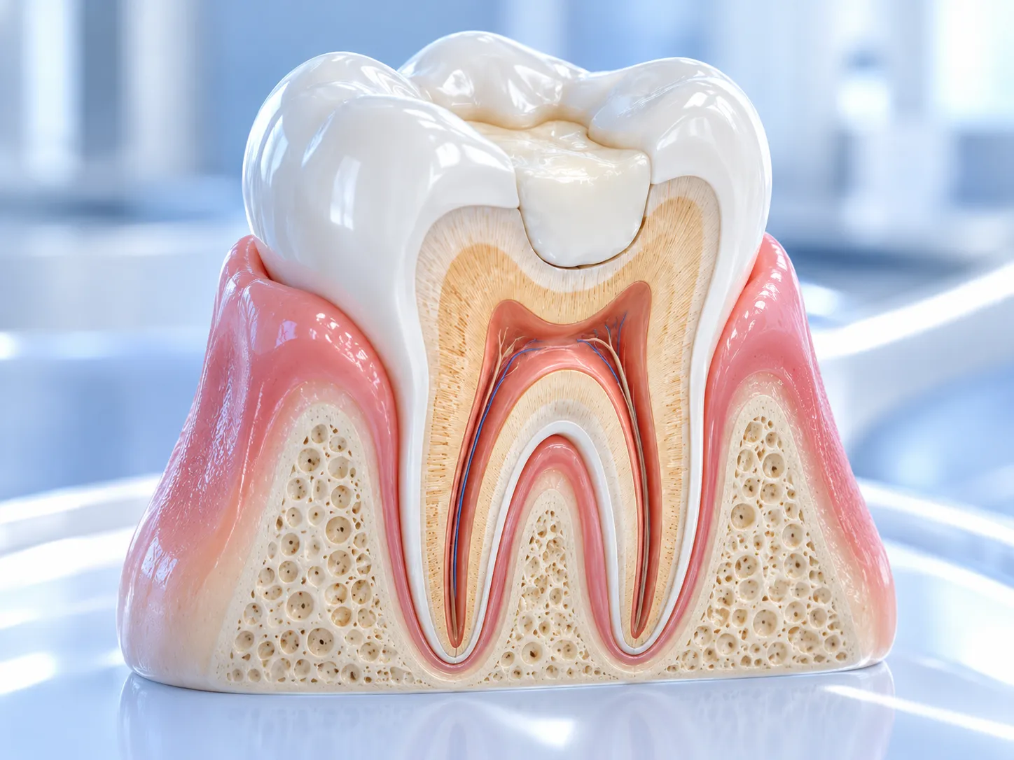 Diş eti tedavileri hakkında temsili 3B dental illüstrasyon; gerçek hasta veya tedavi sonucu fotoğrafı değildir.