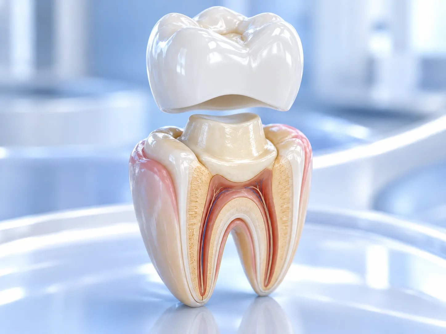 Zirkonyum kaplamalar hakkında temsili 3B dental illüstrasyon; gerçek hasta veya tedavi sonucu fotoğrafı değildir.
