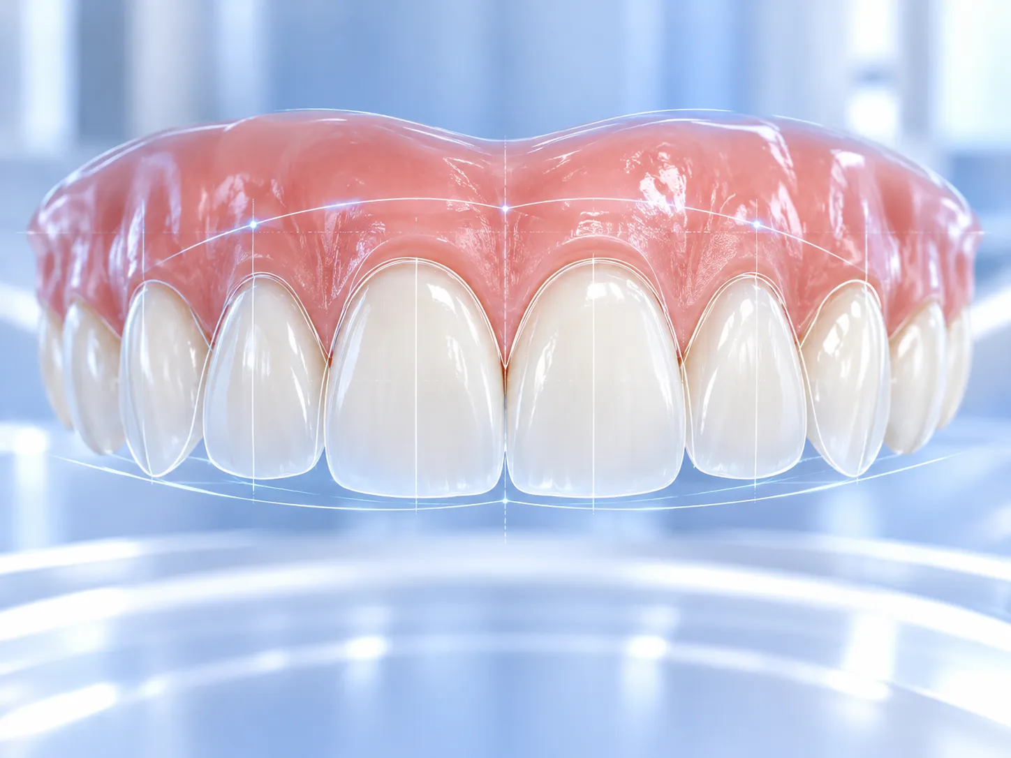 Gülüş tasarımı hakkında temsili 3B dental illüstrasyon; gerçek hasta veya tedavi sonucu fotoğrafı değildir.