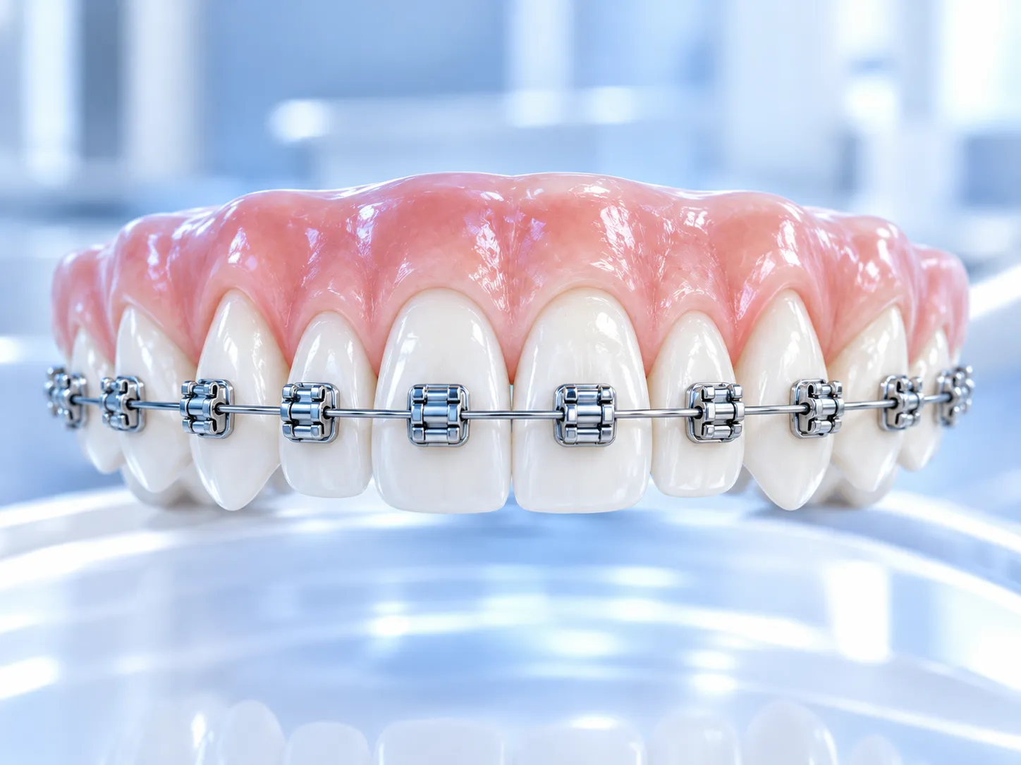 Ortodontik tedavi hakkında temsili 3B dental illüstrasyon; gerçek hasta veya tedavi sonucu fotoğrafı değildir.