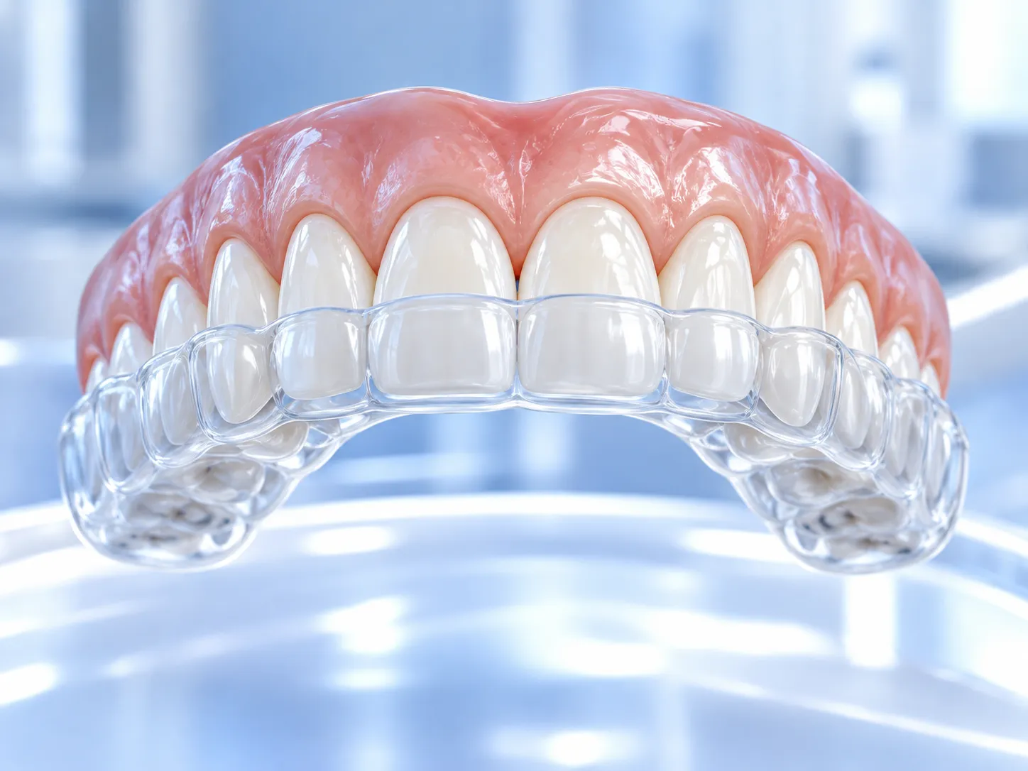 Diş sıkma ve gece plağı hakkında temsili 3B dental illüstrasyon; gerçek hasta veya tedavi sonucu fotoğrafı değildir.